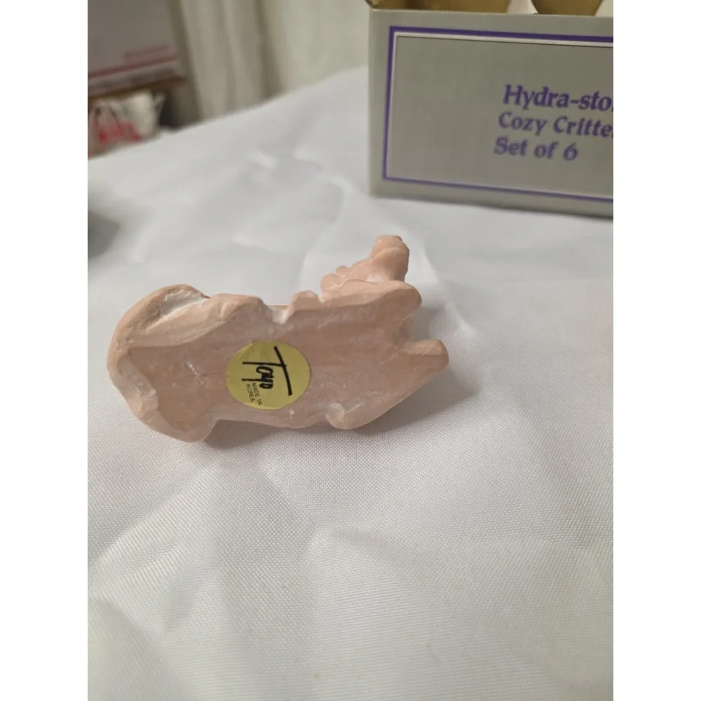 COZY CRITTERS HYDRA-STONE NAPKIN RINGS SET OF 6 TOYO KOREA ANIMALS PETS IN BOX